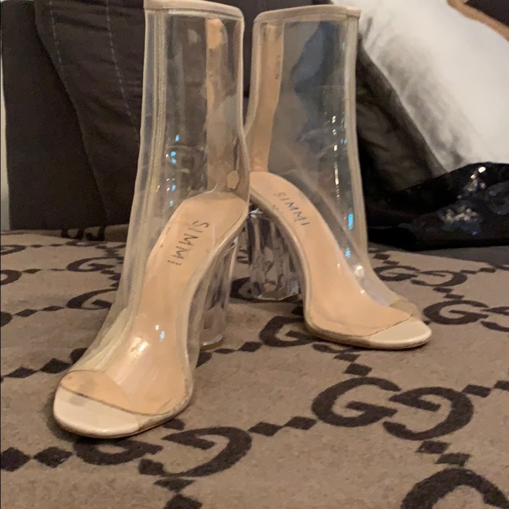 Lucite peep toe booties